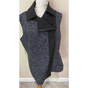Anne Klein Womens Sleeveless Blue Tweed Blazer Jacket Vest Size 16